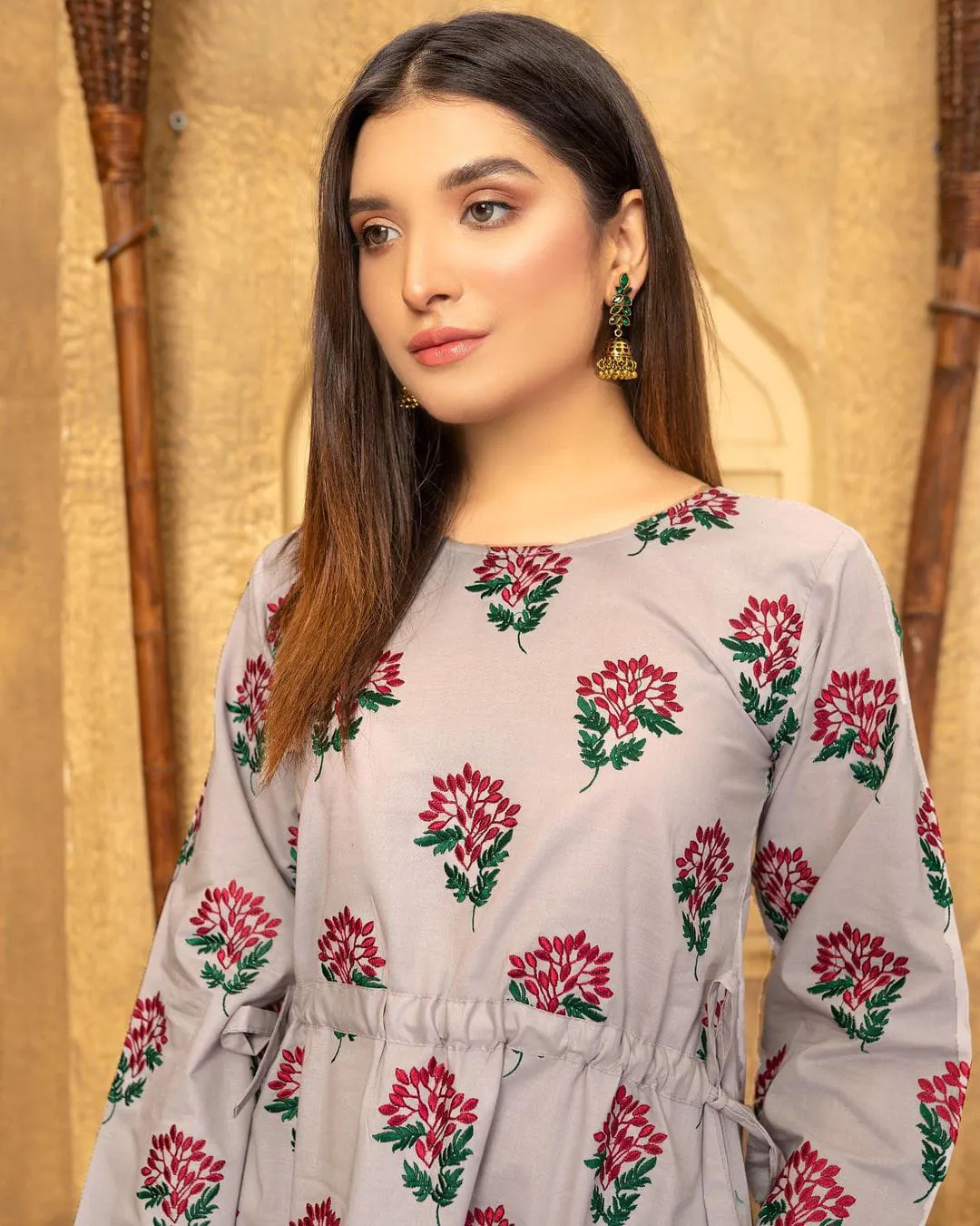 Grey Rose Bunches Embroidery Two Piece - Image 5