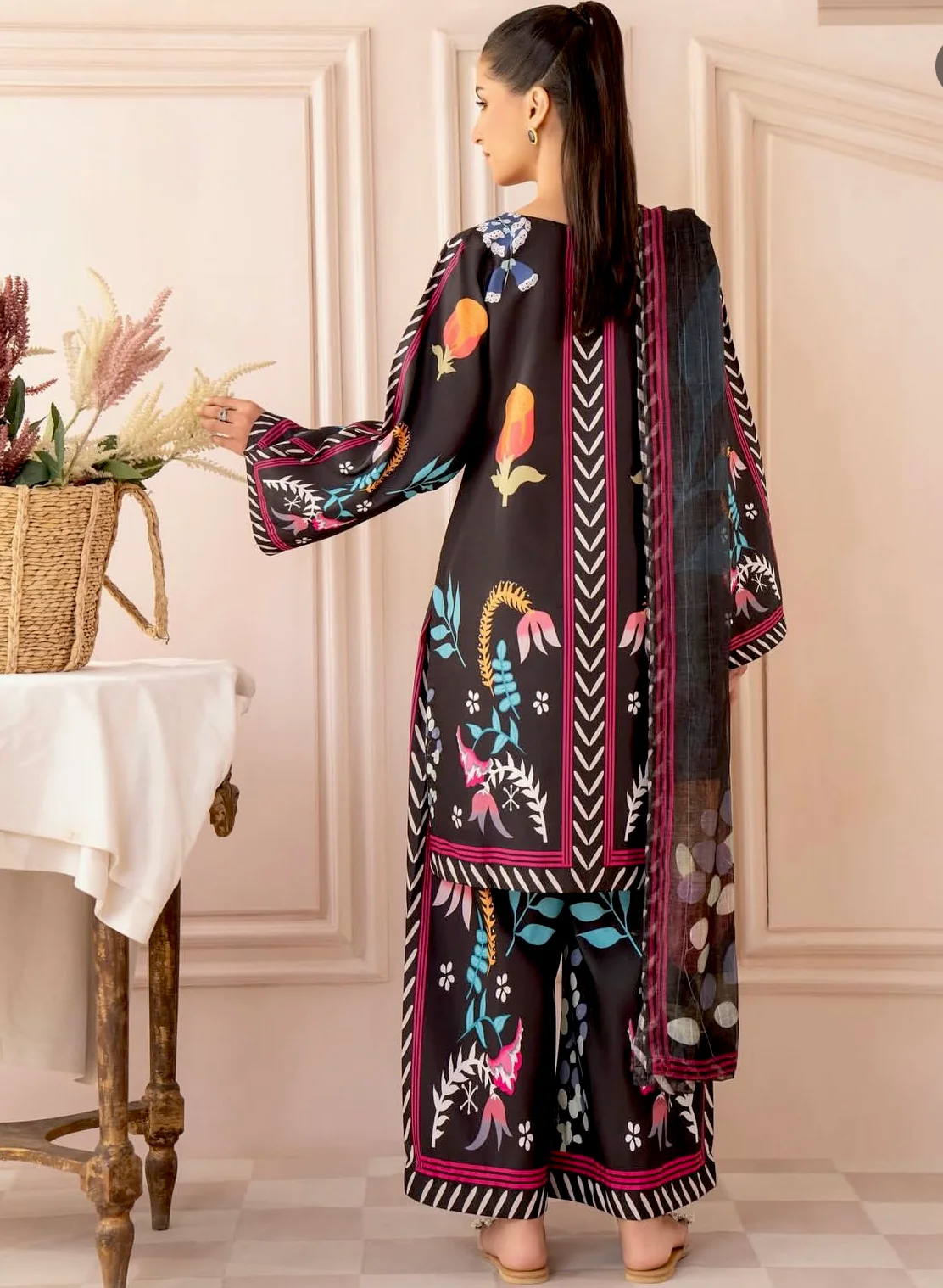 Rukhsar Black 3PC Stitch Dress - Image 4